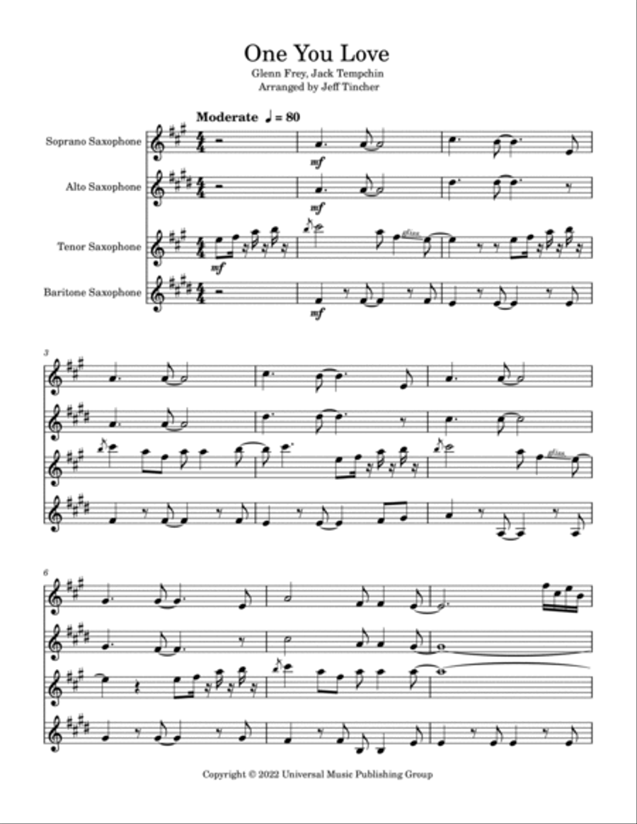 One You Love Saxophone Quartet scores gallery preview page 2