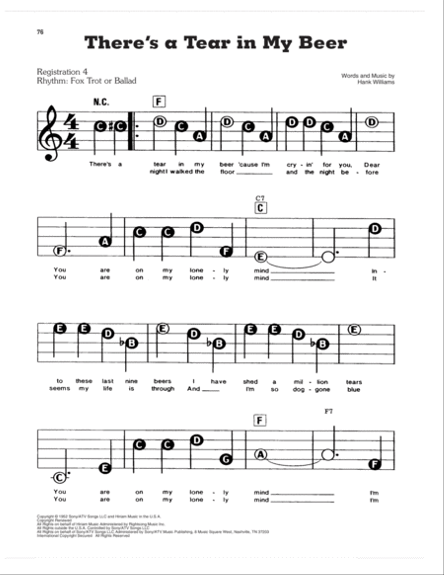 There's A Tear In My Beer Electronic Keyboard scores gallery preview page 1