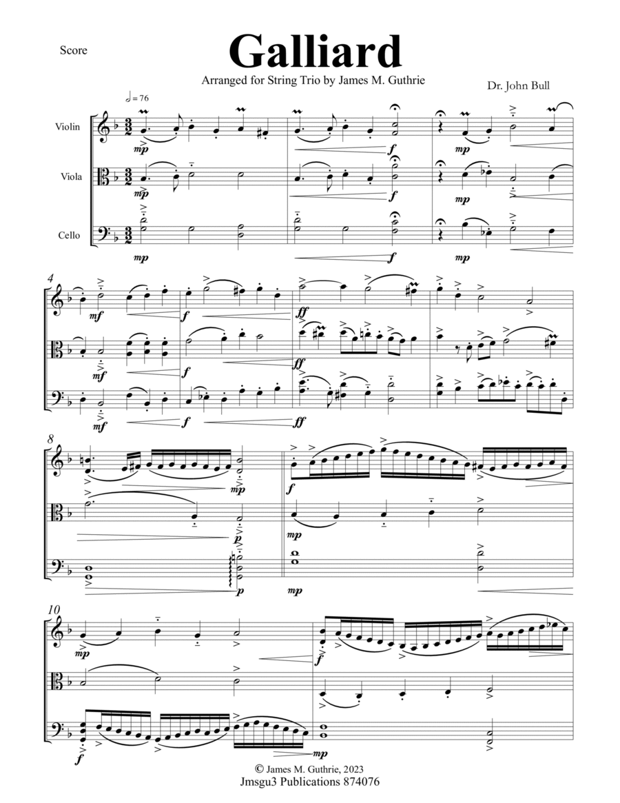 Bull: Galliard for String Trio String Trio scores gallery preview page 1