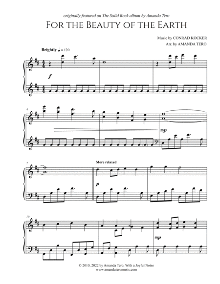 For the Beauty of the Earth early intermediate sacred piano sheet music image number null
