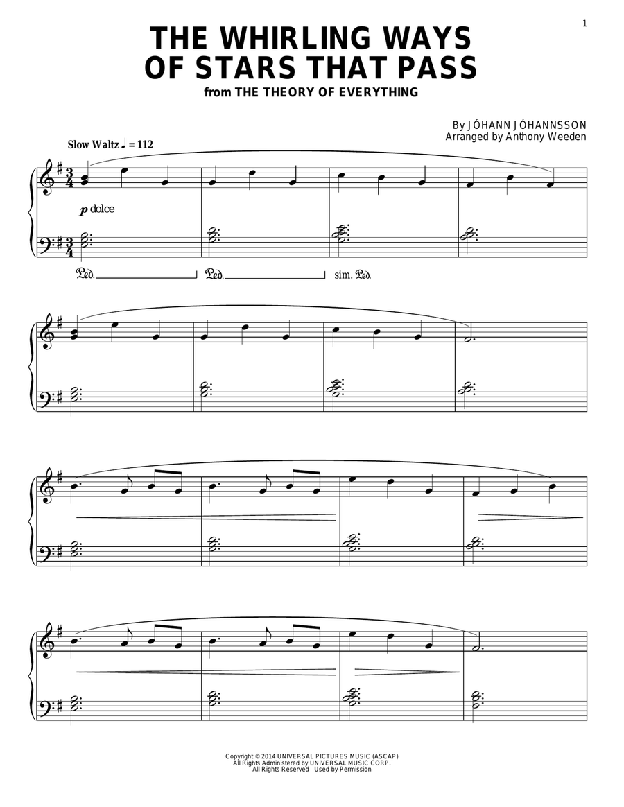 The Whirling Ways Of Stars That Pass (from The Theory Of Everything) Piano Method scores gallery preview page 1
