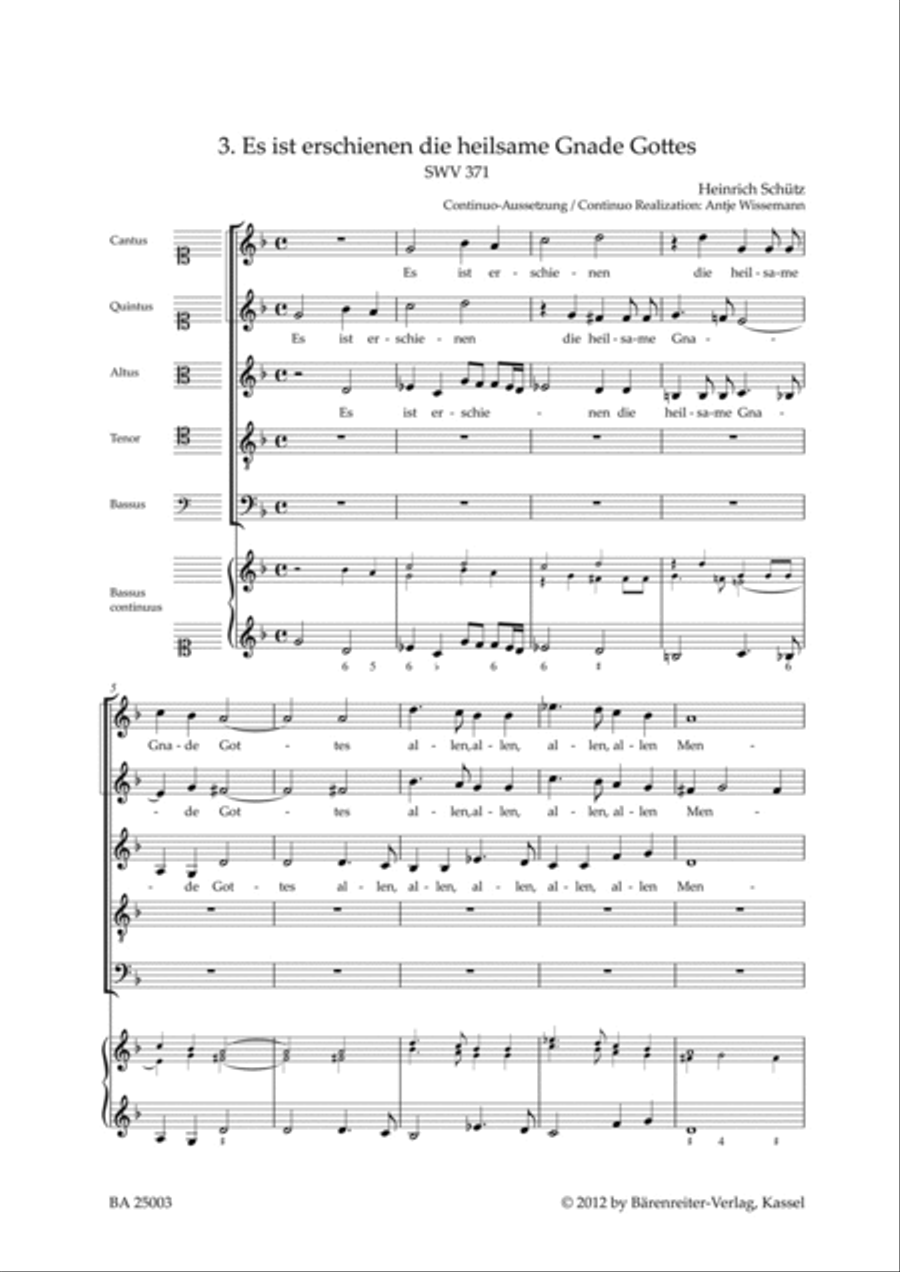 Es ist erschienen die heilsame Gnade Gottes SWV 371 SATTB scores gallery preview page 1