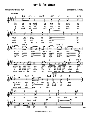 Joy To The World - Lead sheet (melody, lyrics & chords) in key of A