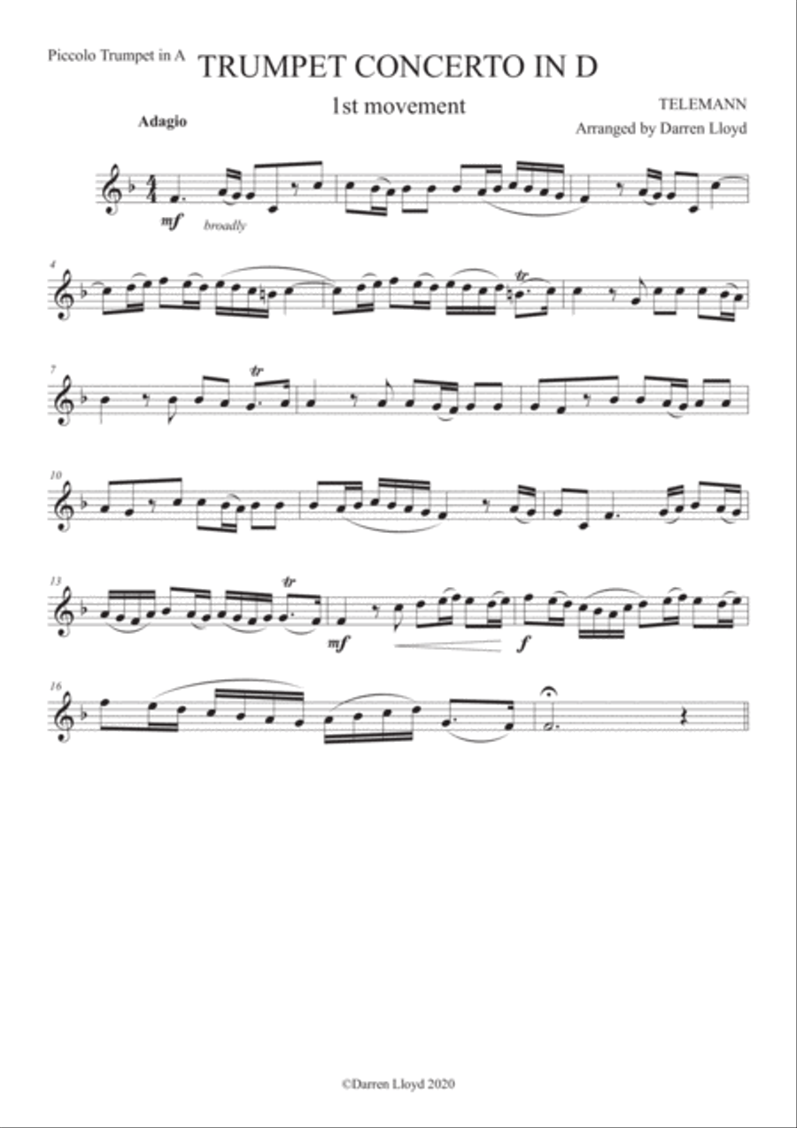 Telemann Trumpet concerto in D (1st movement) - Trumpet quintet Brass Ensemble scores gallery preview page 4
