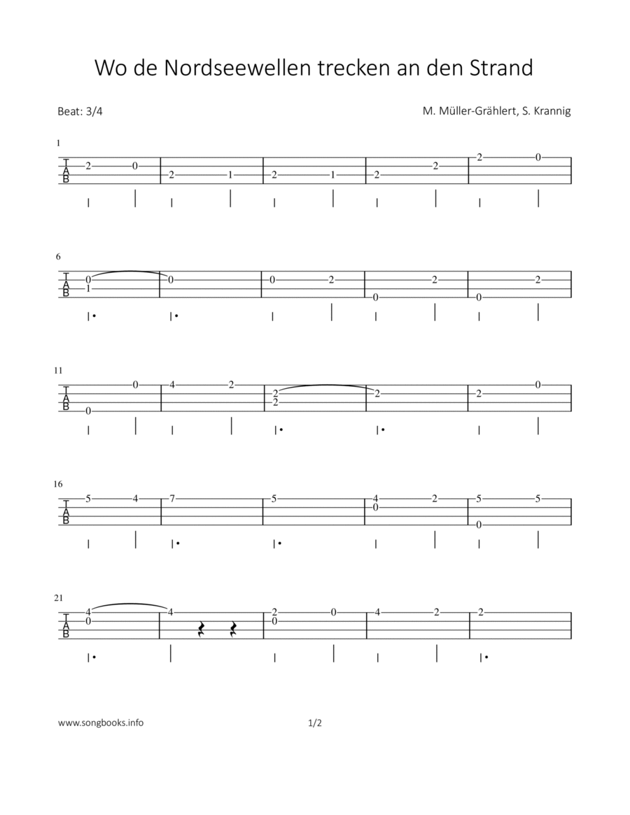 Wo de Nordseewellen trecken an den Strand Ukulele scores gallery preview page 1