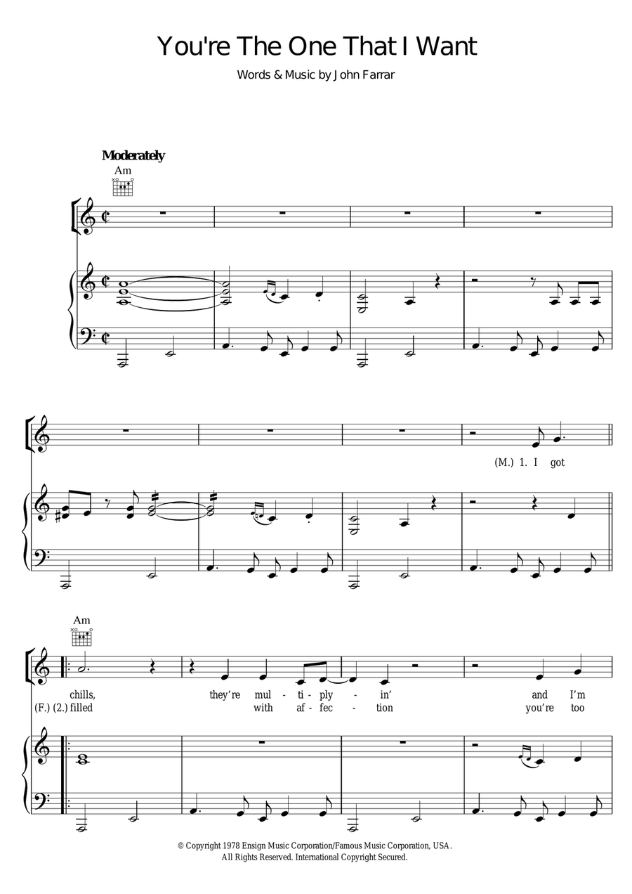 You're The One That I Want (from Grease) Piano, Vocal, Guitar scores gallery preview page 1