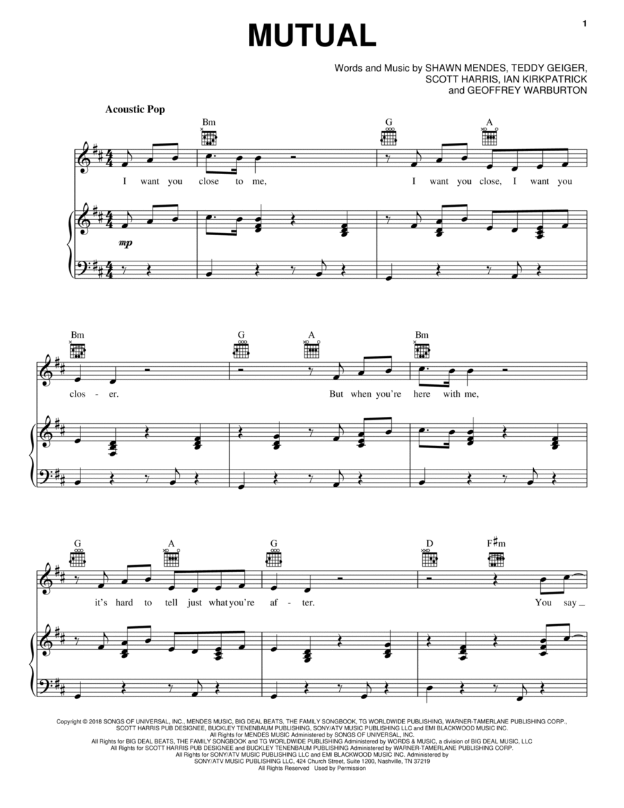 Mutual Piano, Vocal, Guitar scores gallery preview page 1