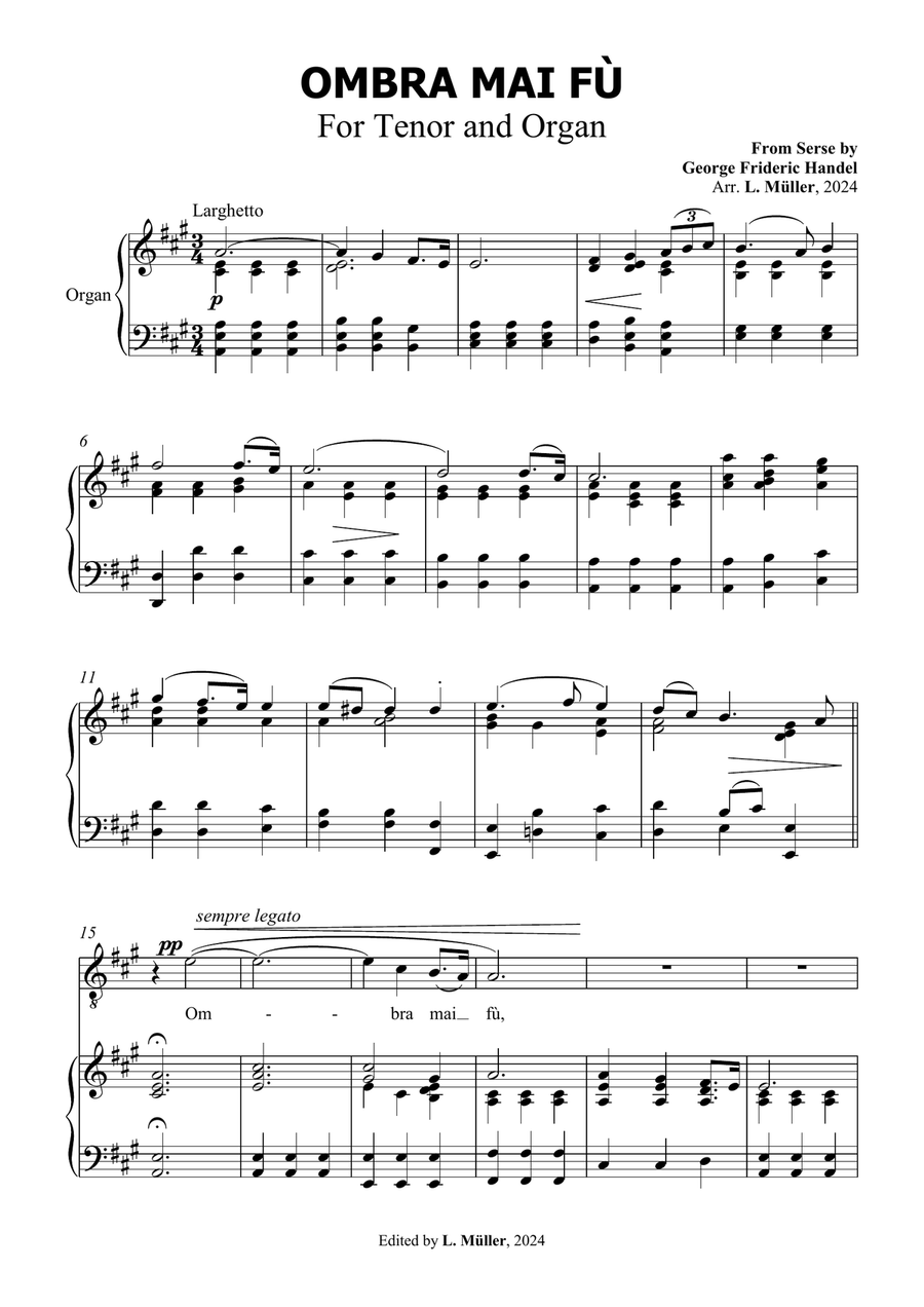 Book cover for Ombra Mai Fù - G. F. Handel - for Contralto Solo with Accompaniment in A Major