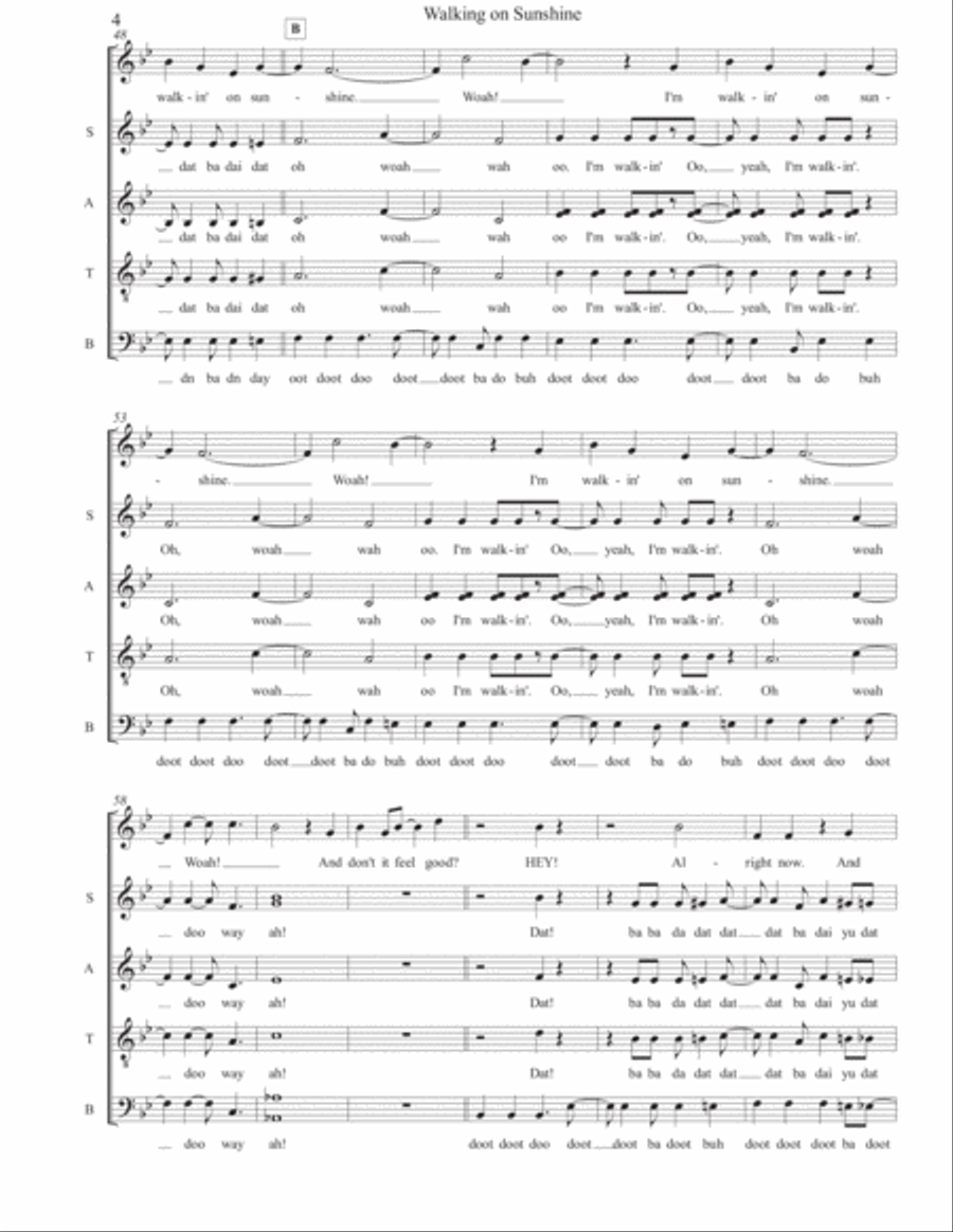 Walking On Sunshine 4-Part scores gallery preview page 4