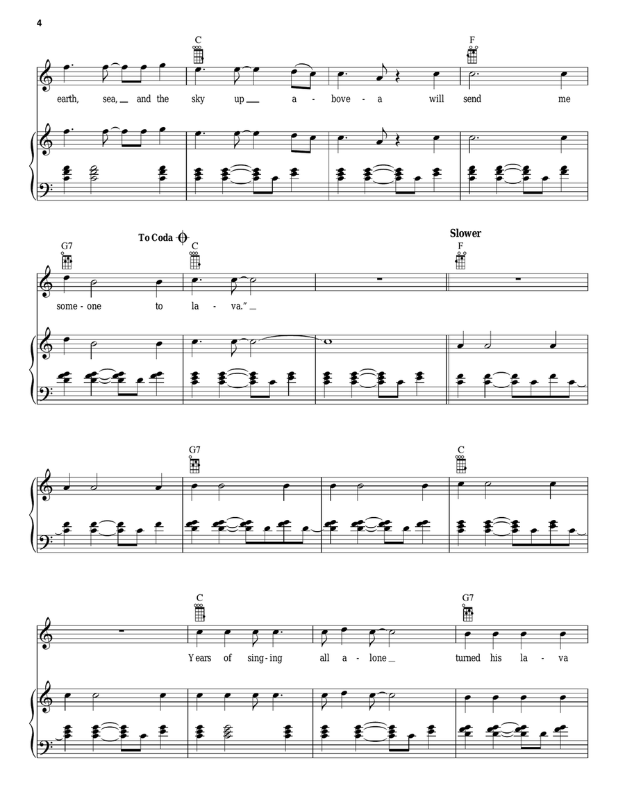 Lava (from Lava) Piano, Vocal, Guitar scores gallery preview page 4