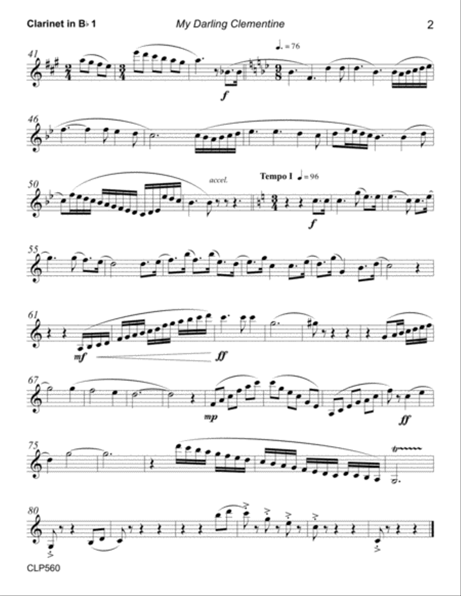 MY DARLING CLEMENTINE - CLARINET DUET with Piano Accompaniment (Grade 4-) Clarinet Duet scores gallery preview page 6