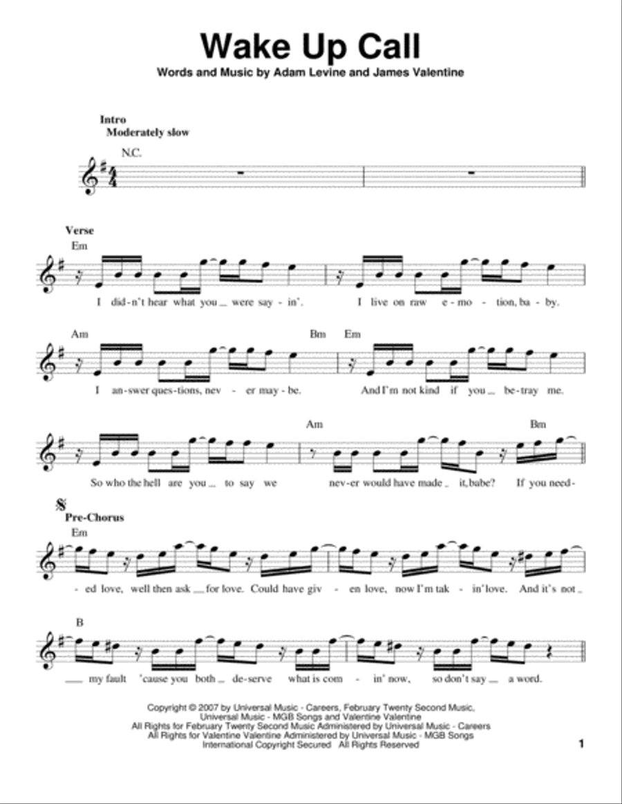 Wake Up Call Guitar scores gallery preview page 1