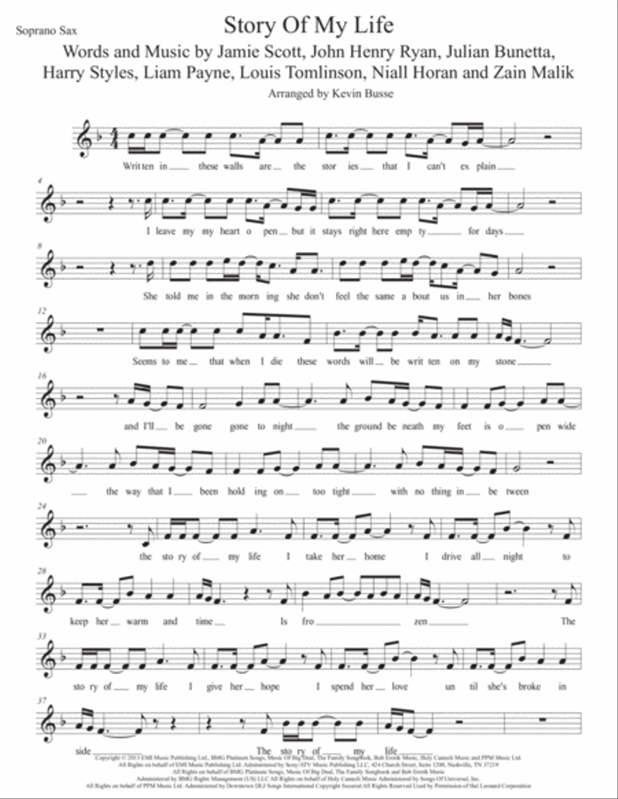 Story Of My Life Story Of My Life Soprano Saxophone scores gallery preview page 1