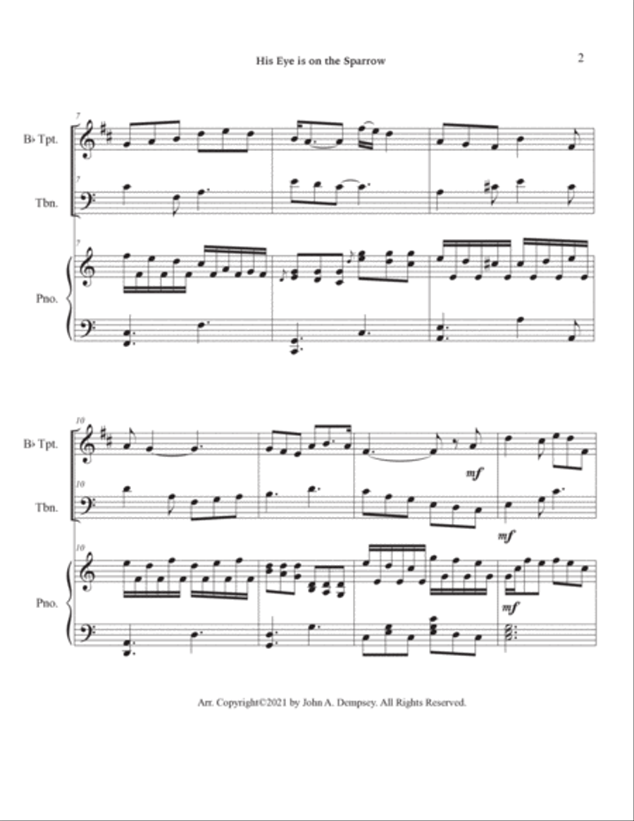His Eye is on the Sparrow (Trio for Trumpet, Trombone and Piano) Brass Trio scores gallery preview page 6