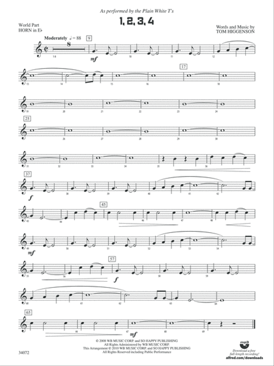 1, 2, 3, 4: (World Part) 1st Horn in E-flat Concert Band scores gallery preview page 1