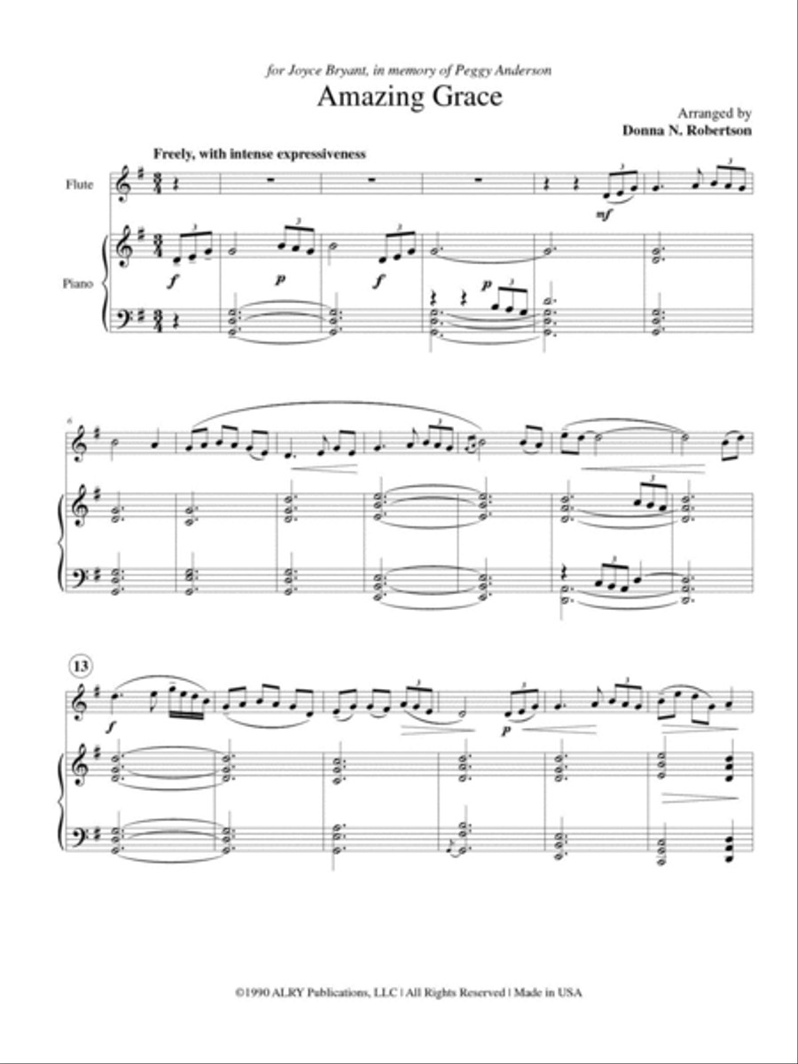 Amazing Grace for Flute and Piano Flute Solo scores gallery preview page 2