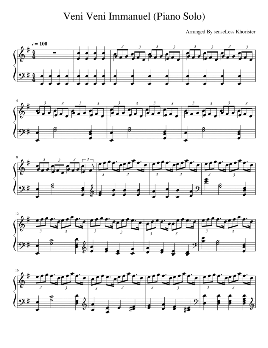 O Come O Come Emmanuel Piano Solo scores gallery preview page 1
