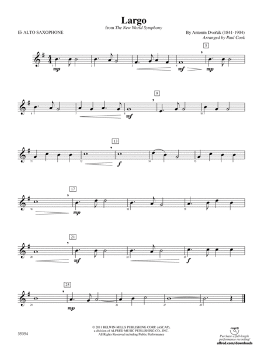 Largo (from the New World Symphony): E-flat Alto Saxophone Concert Band scores gallery preview page 1