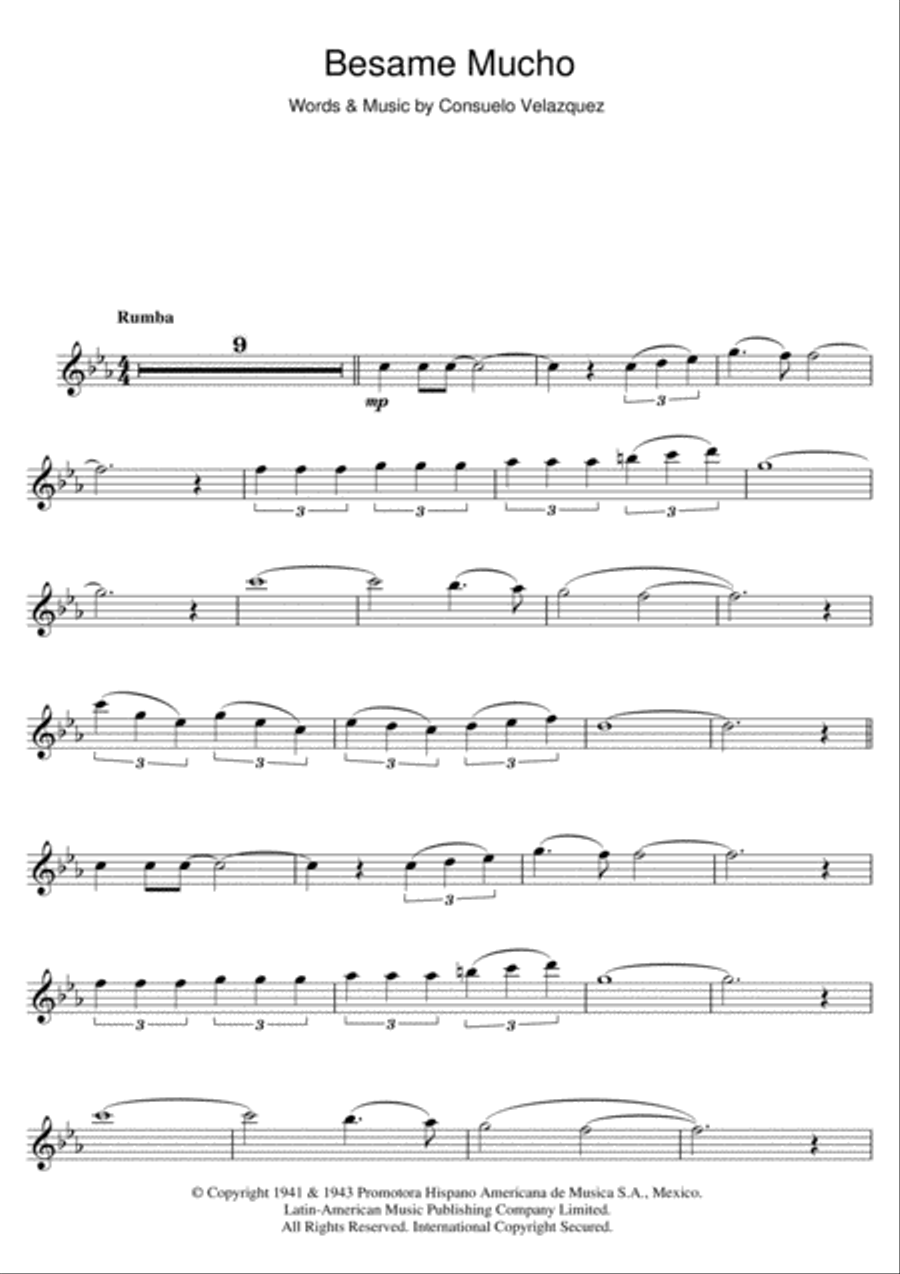 Besame Mucho (Kiss Me Much) Flute Solo scores gallery preview page 1