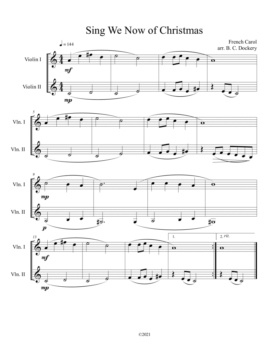 Sing We Now of Christmas (Violin Duet) String Duet scores gallery preview page 1