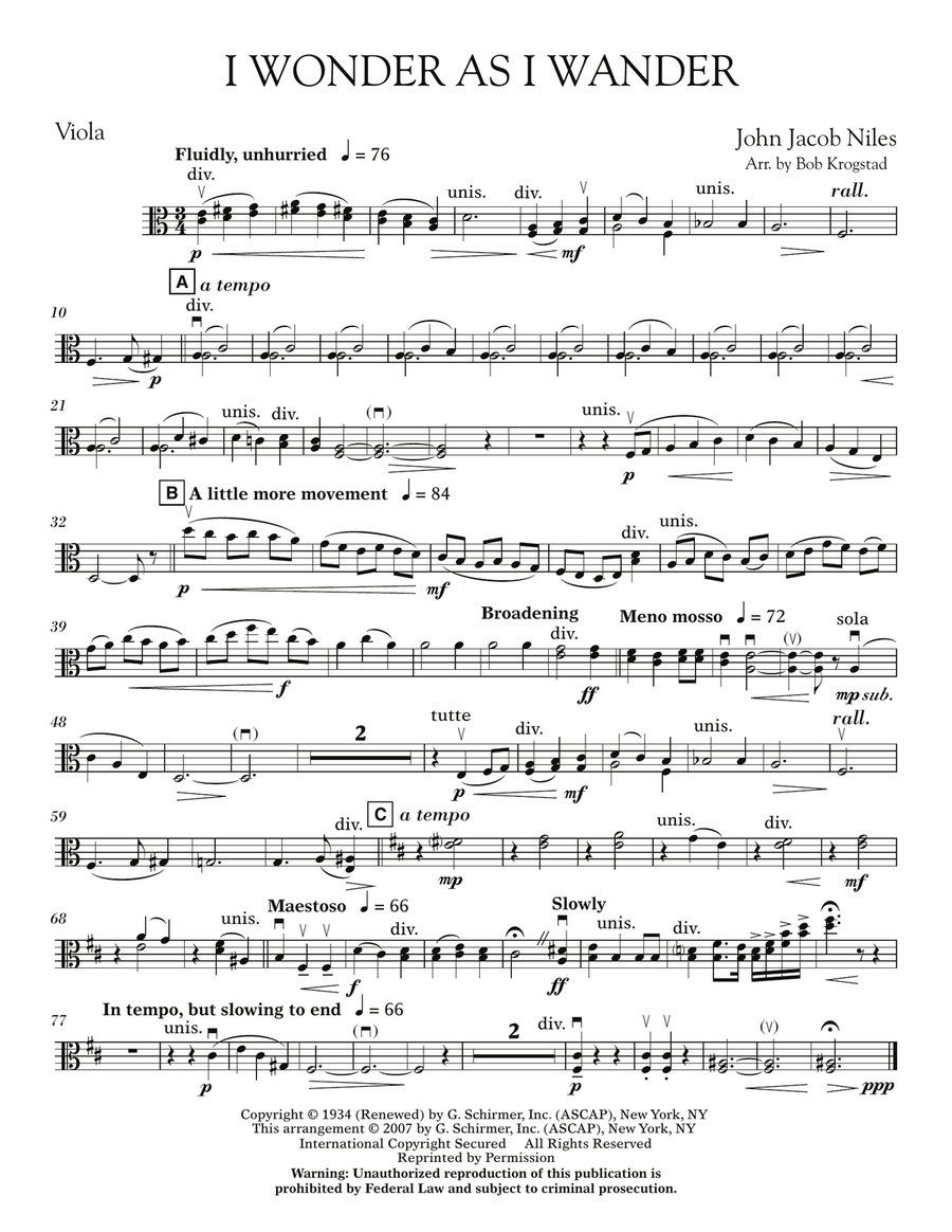 I Wonder As I Wander - Viola
