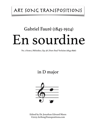 Book cover for FAURÉ: En Sourdine, Op. 58 no. 2 (transposed to D major)