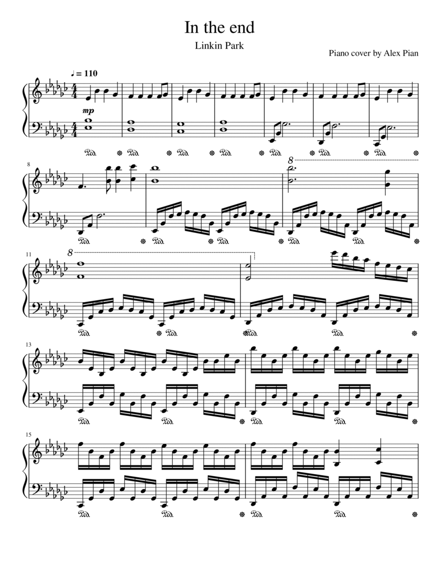 In The End Piano Solo scores gallery preview page 1