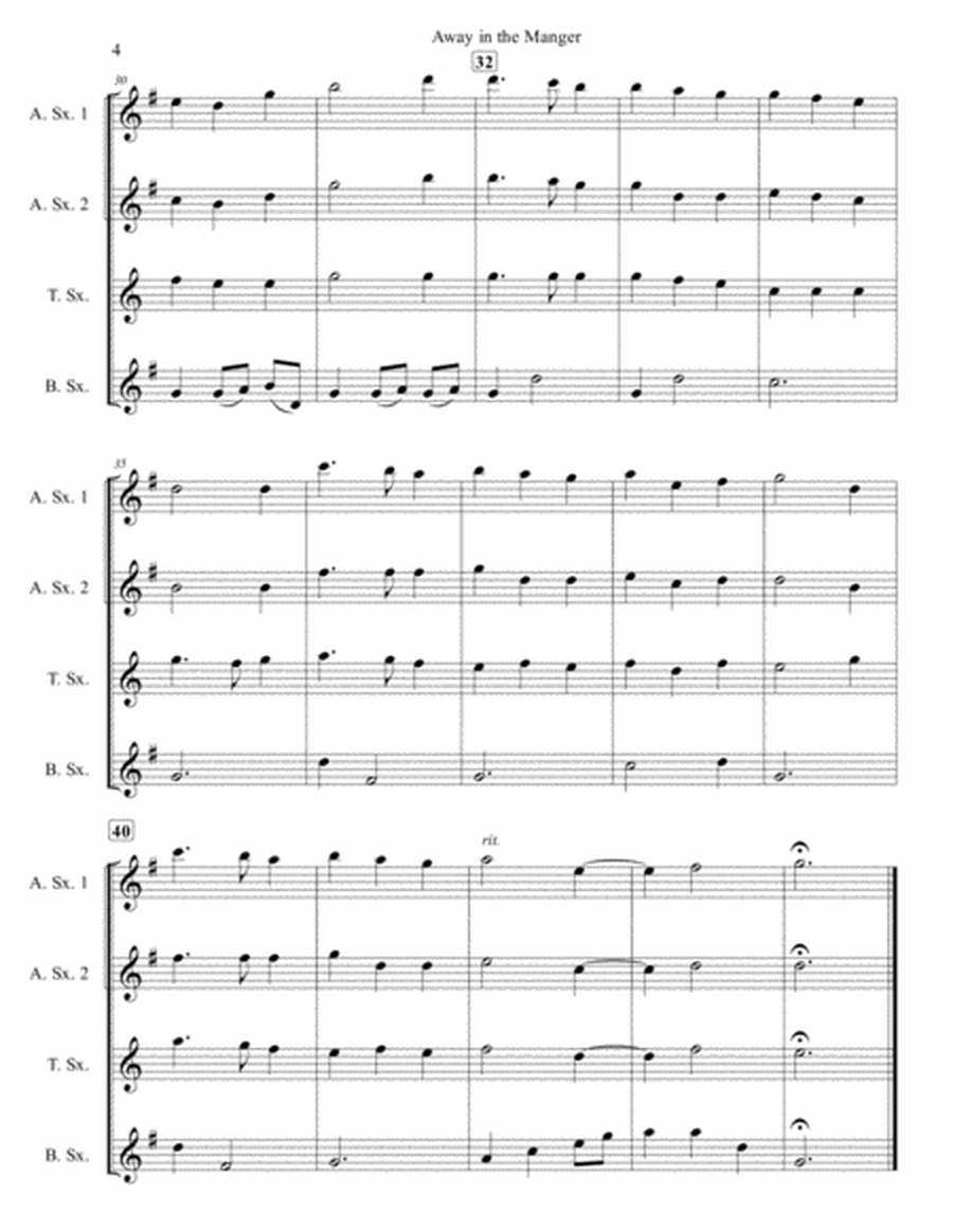 Away in the Manger for Saxophone Quartet (SATB or AATB) image number null