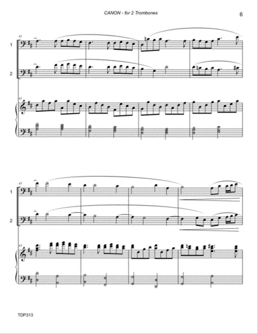 CANON IN D (Pachelbel) - TROMBONE DUET with Piano Accompaniment Brass Duet scores gallery preview page 6