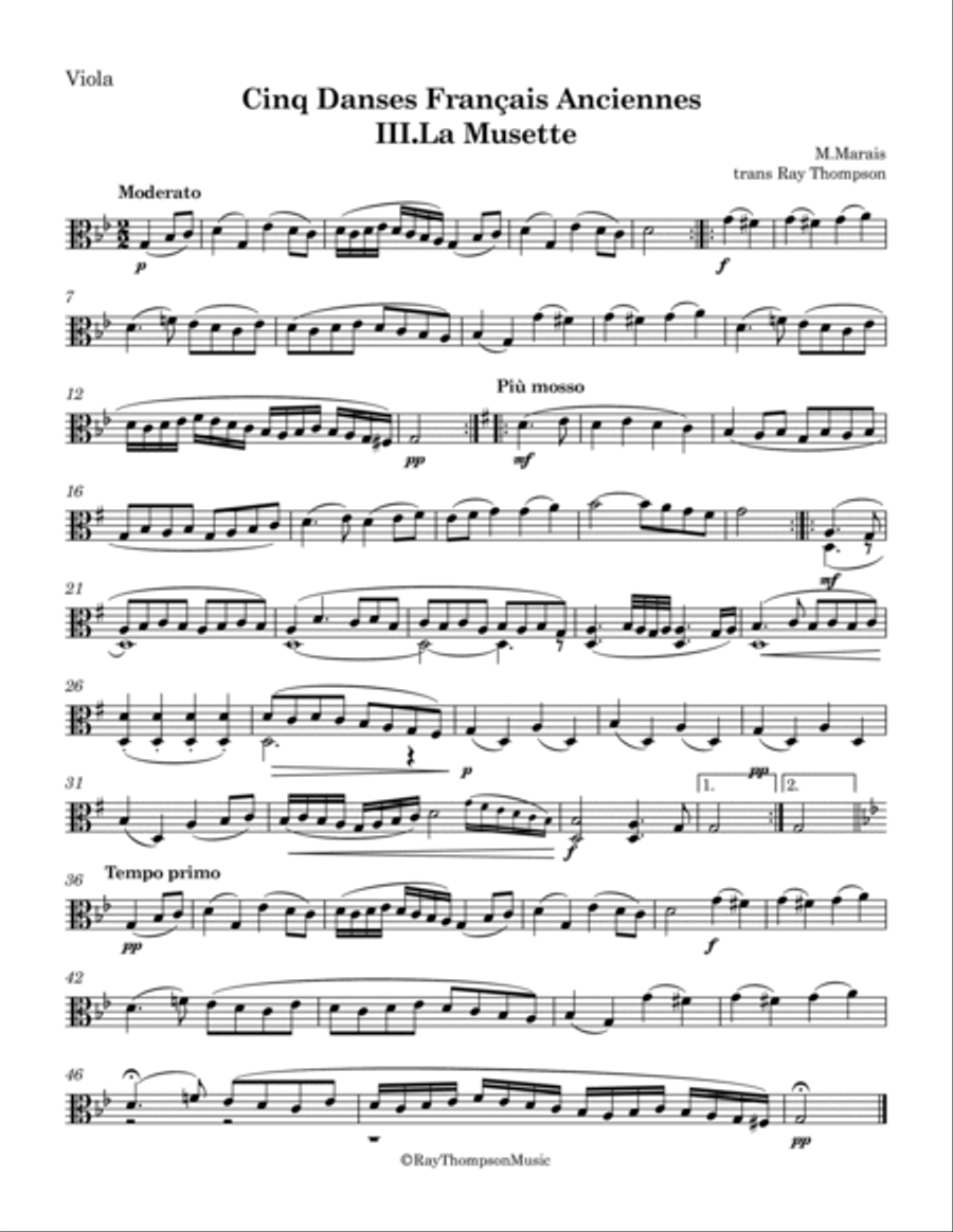 Marais: Cinq Danses Français Anciennes (Five Old French Dances) III. La Musette - vln/vla/vc/piano Violin scores gallery preview page 4