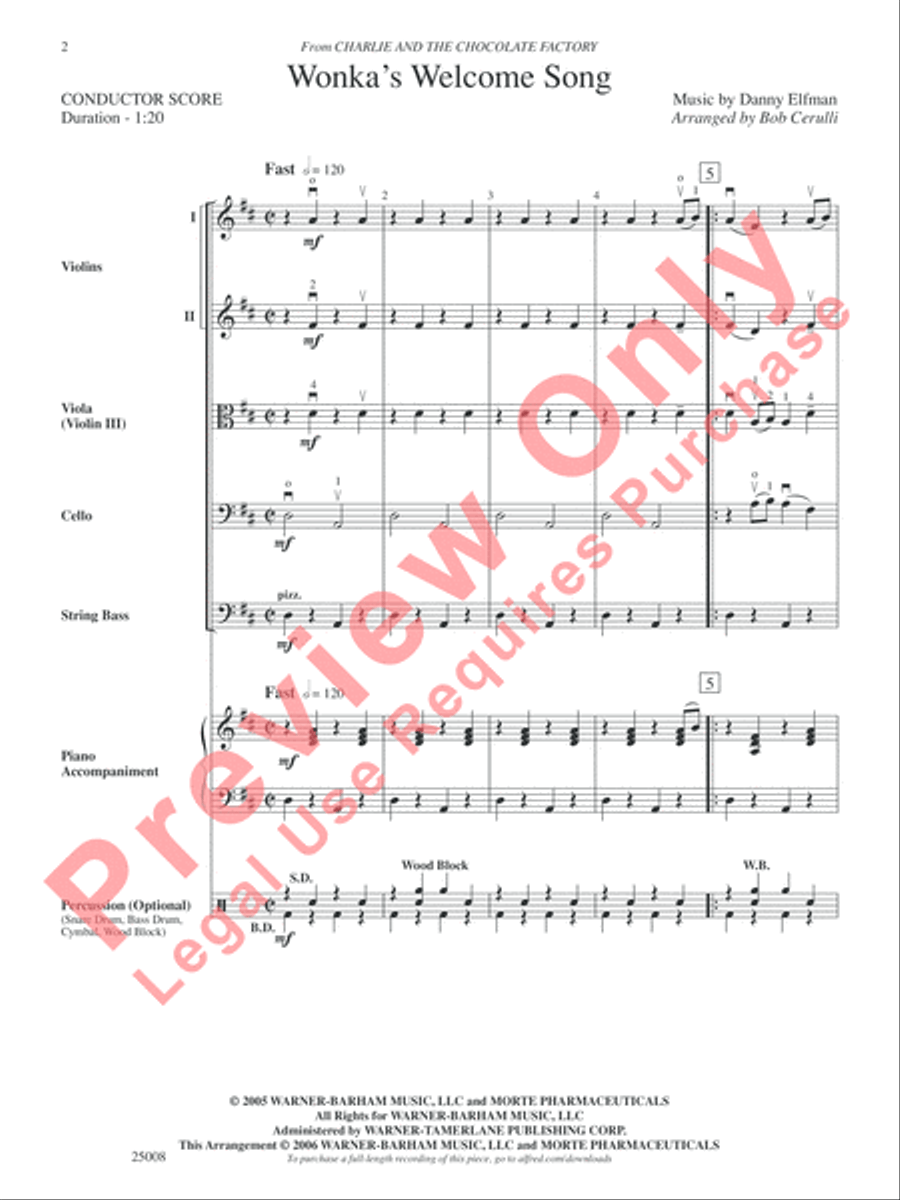 Wonka's Welcome Song Orchestra scores gallery preview page 3