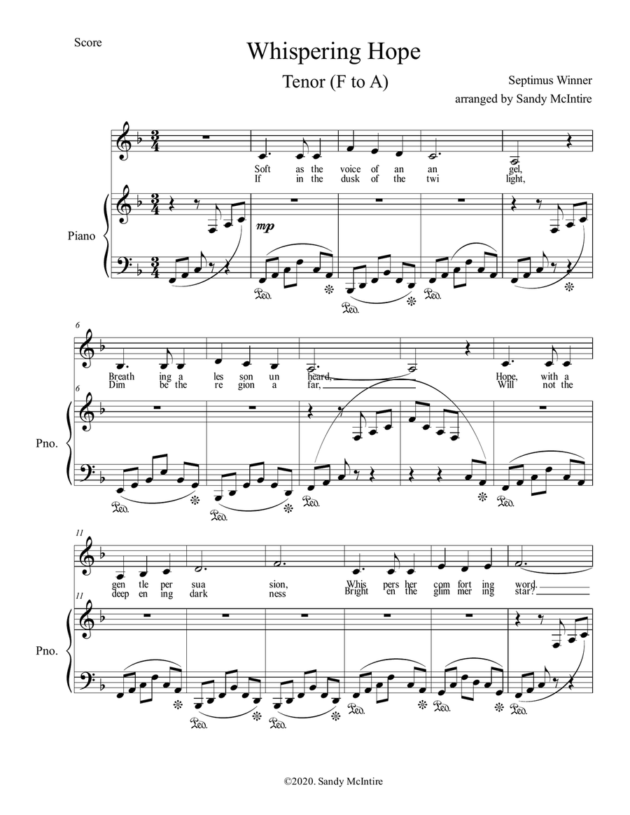 Whispering Hope Tenor Voice scores gallery preview page 1