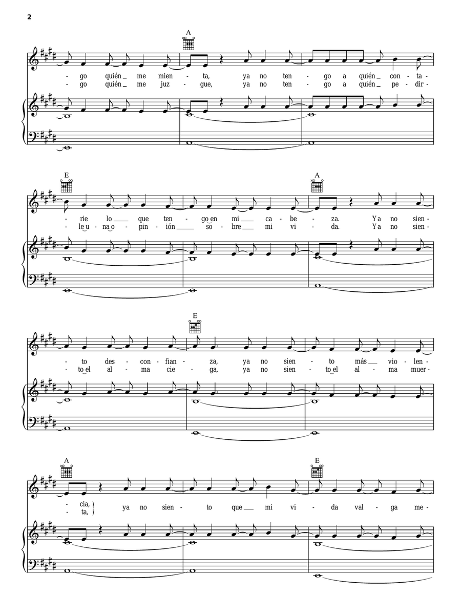 Nada Piano, Vocal, Guitar scores gallery preview page 2