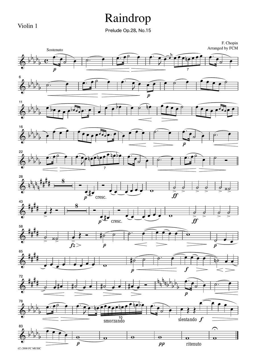 Chopin Raindrop (Prelude Op.28, No.15), for string quartet, CC003 String Quartet scores gallery preview page 3