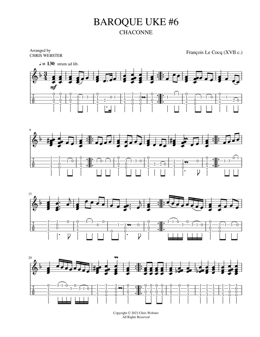 Baroque Uke #6 Chaconne by François Le Cocq Ukulele scores gallery preview page 1
