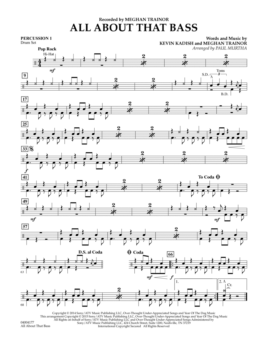All About That Bass - Percussion 1 Concert Band scores gallery preview page 1