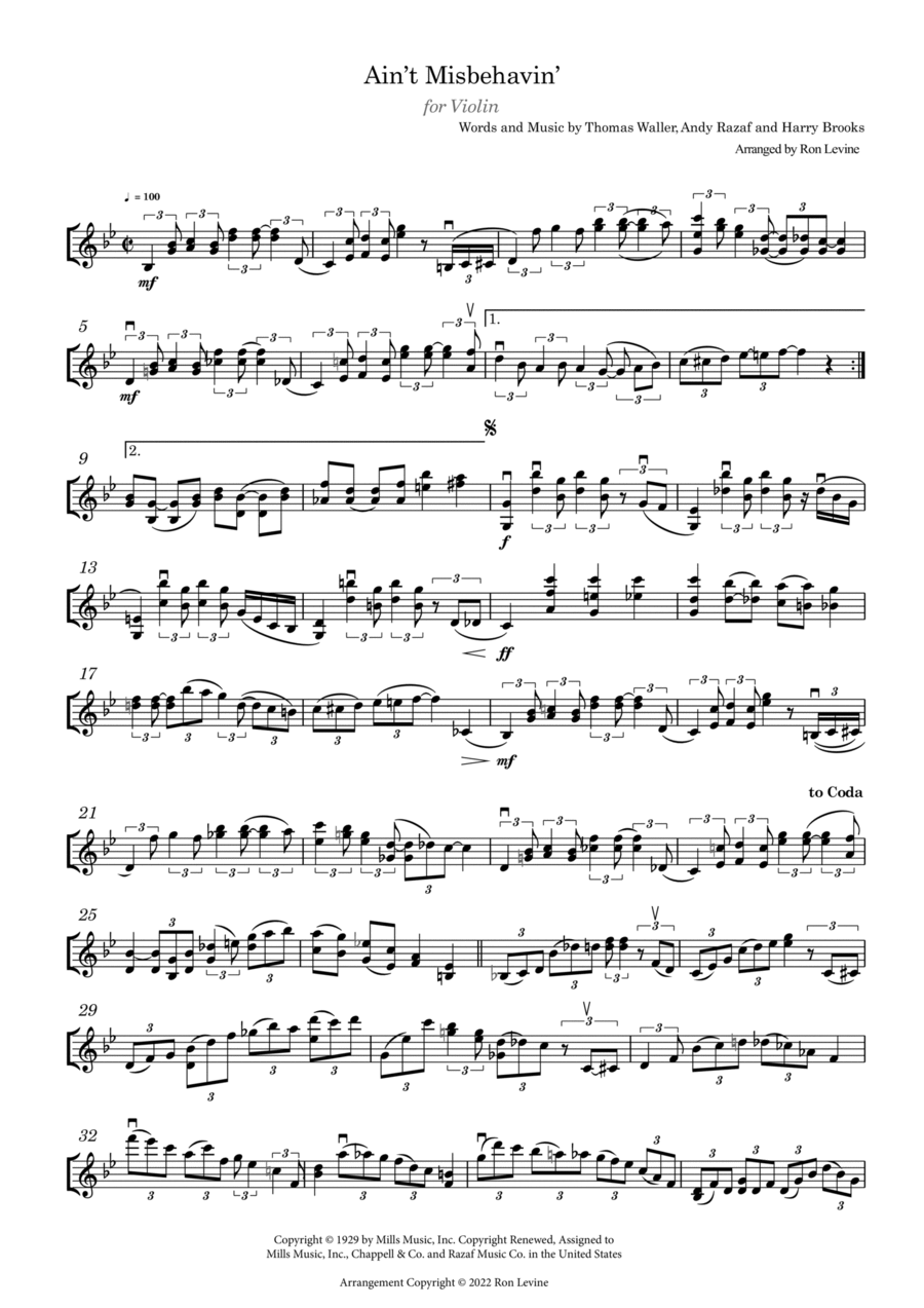 Ain't Misbehavin' Violin Solo scores gallery preview page 1