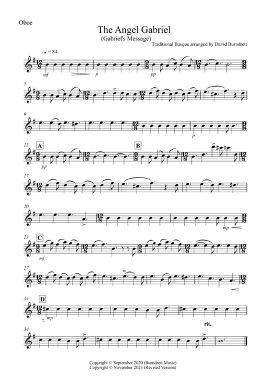 The Angel Gabriel for Wind Quartet Woodwind Quartet scores gallery preview page 5