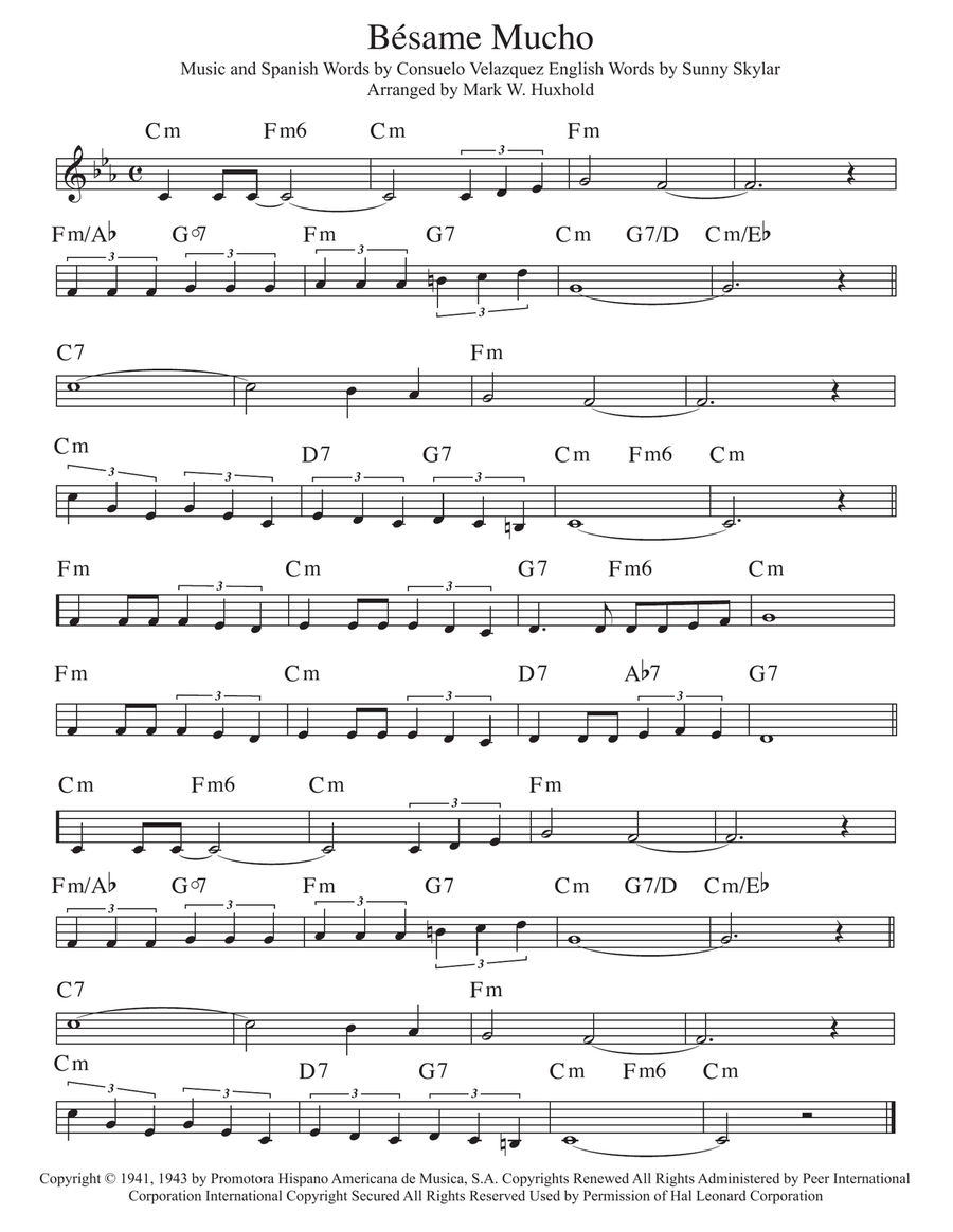 Besame Mucho (Kiss Me Much) Piano scores gallery preview page 1