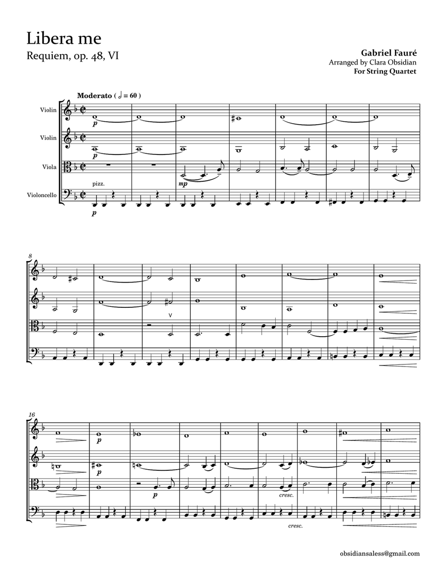 G. Fauré: Libera Me (Requiem, Op. 48) for String Quartet String Quartet scores gallery preview page 2