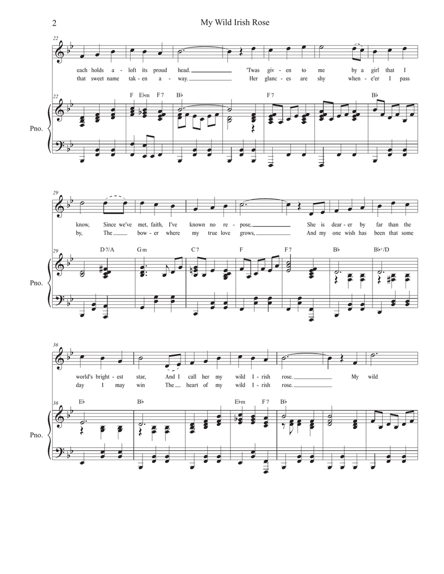My Wild Irish Rose (Unison choir) Unison Choir scores gallery preview page 2