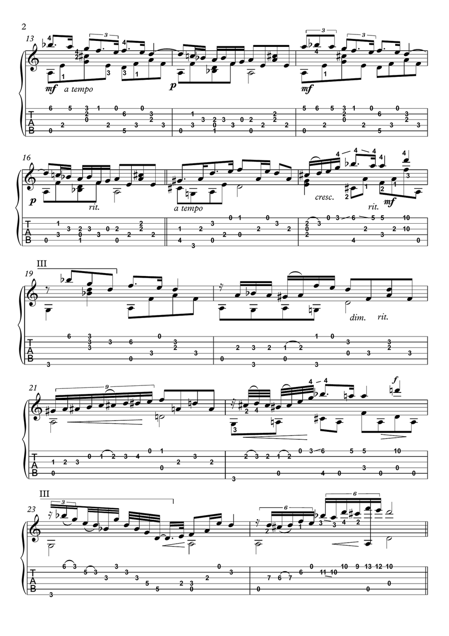 Nocturne 21 by Chopin for guitar solo Acoustic Guitar scores gallery preview page 2