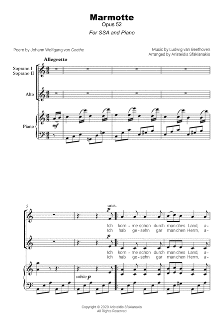 Marmotte (opus 52) - For SSA choir and Piano SSA scores gallery preview page 2