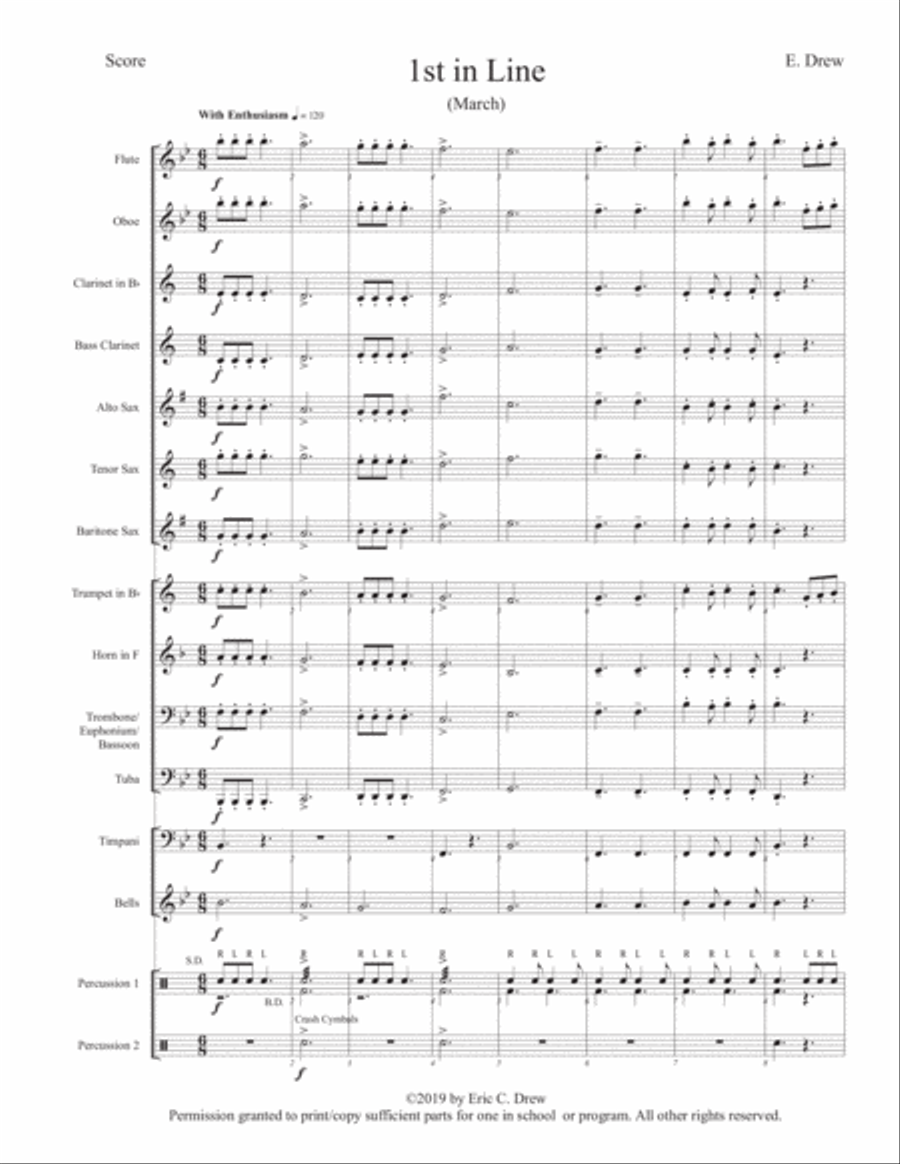 1st in Line (March) Concert Band scores gallery preview page 3