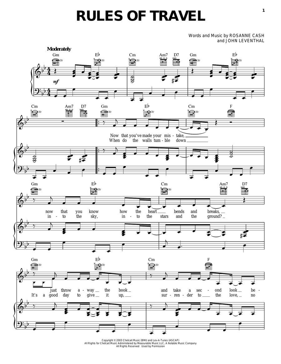 Rules Of Travel Piano, Vocal, Guitar scores gallery preview page 1