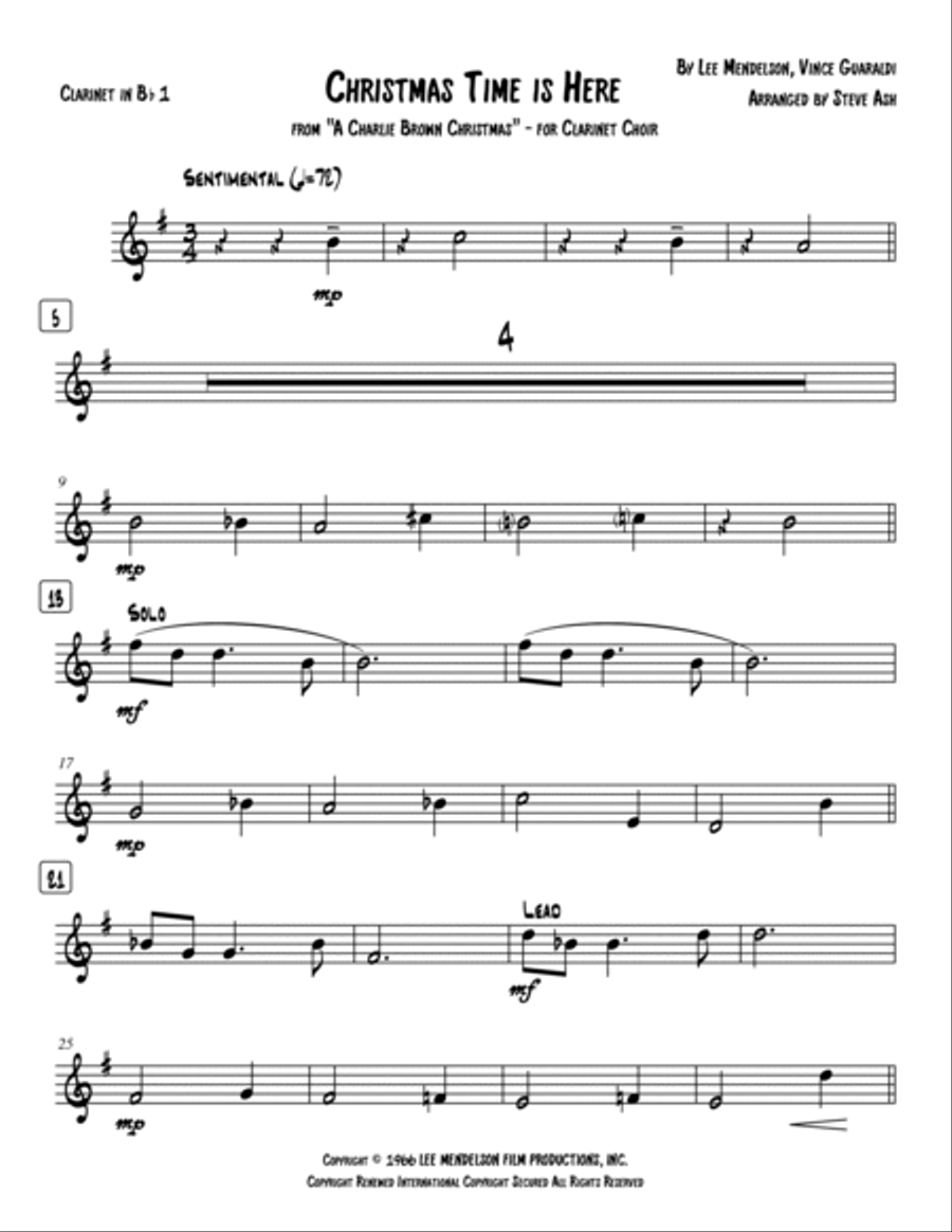 Christmas Time Is Here Clarinet Choir scores gallery preview page 6