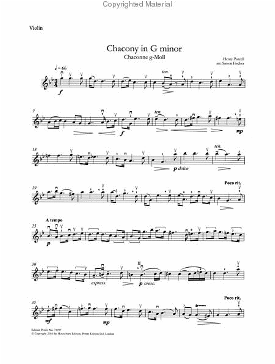 Chacony in G Minor for Violin and Piano Violin Solo scores gallery preview page 3