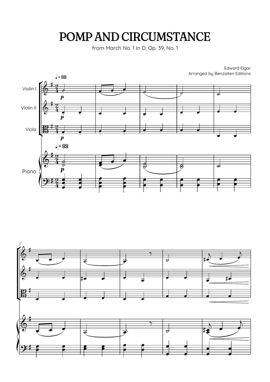 Elgar • Pomp and Circumstance | string trio sheet music | violin • violin • viola • piano accomp