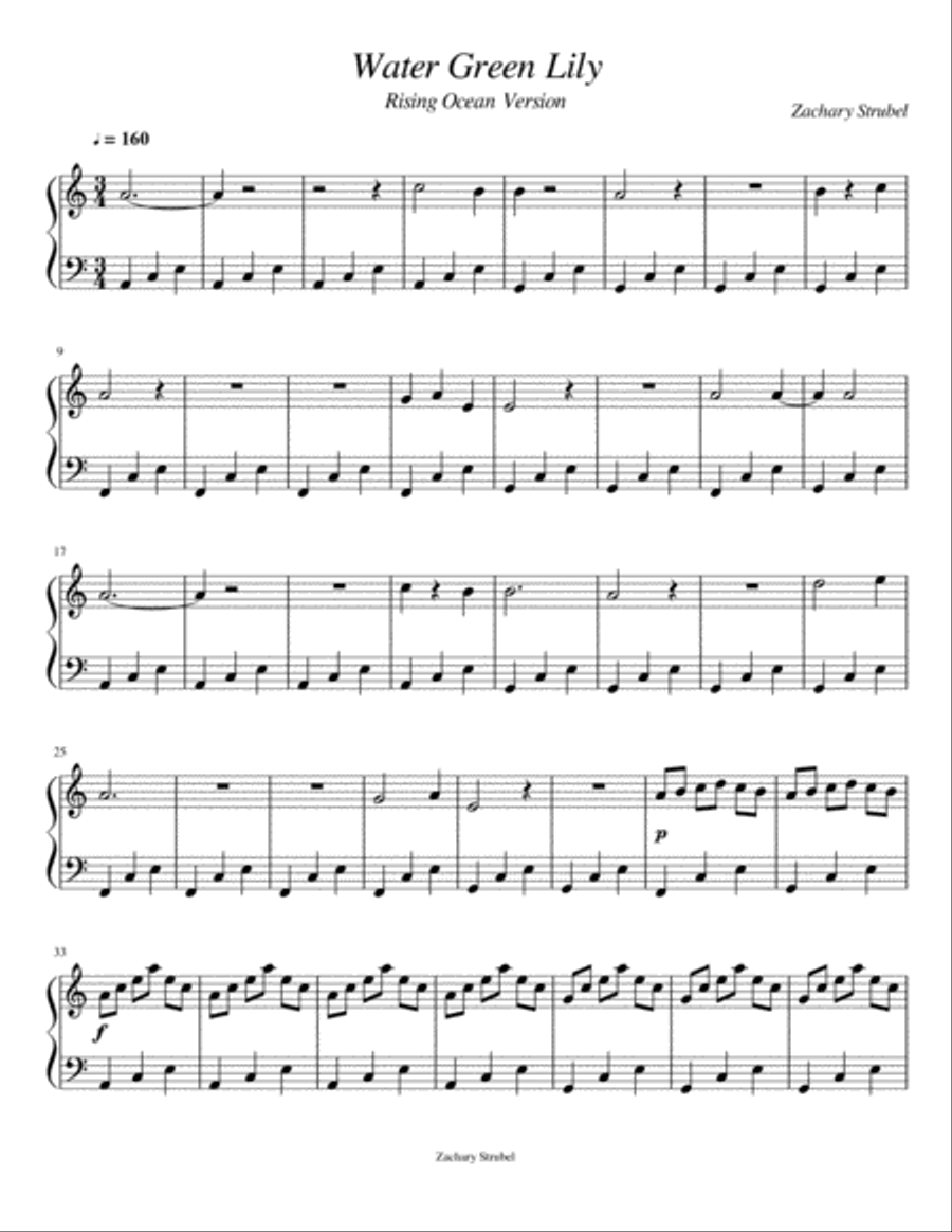 Water Green Lily Easy Piano scores gallery preview page 1