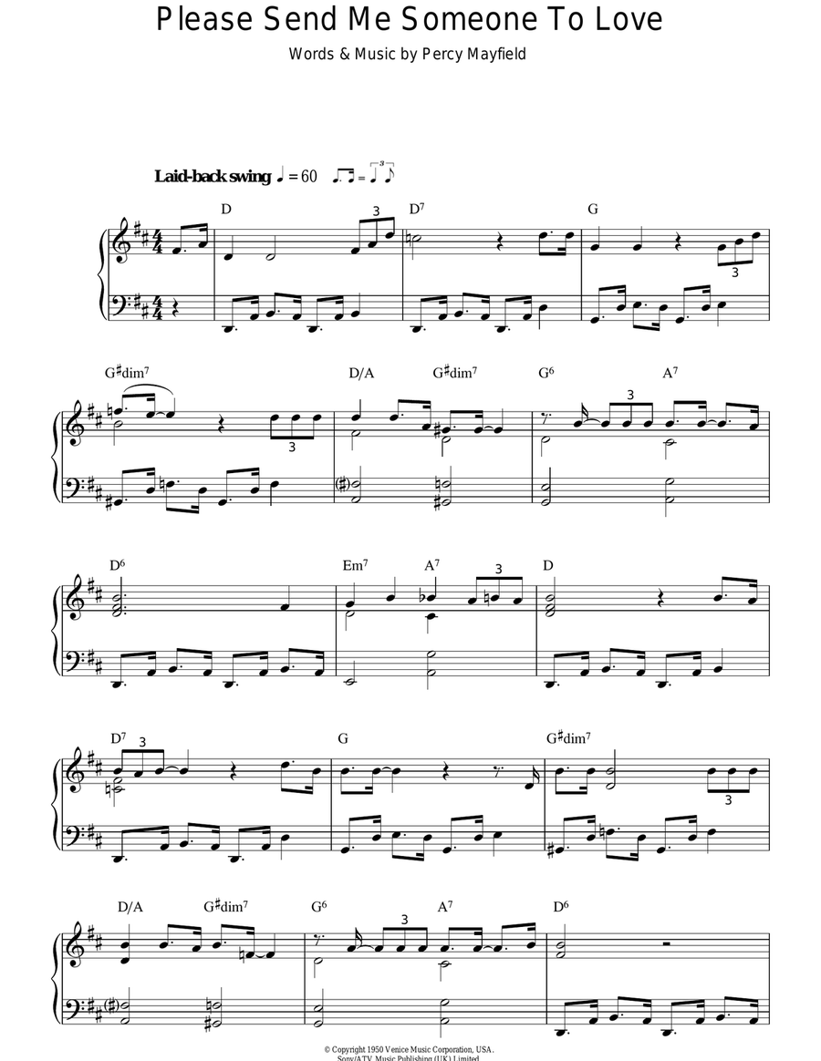 Please Send Me Someone To Love Piano Solo scores gallery preview page 1